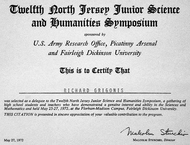 Richard Grigonis at High School Science Symposium 1972